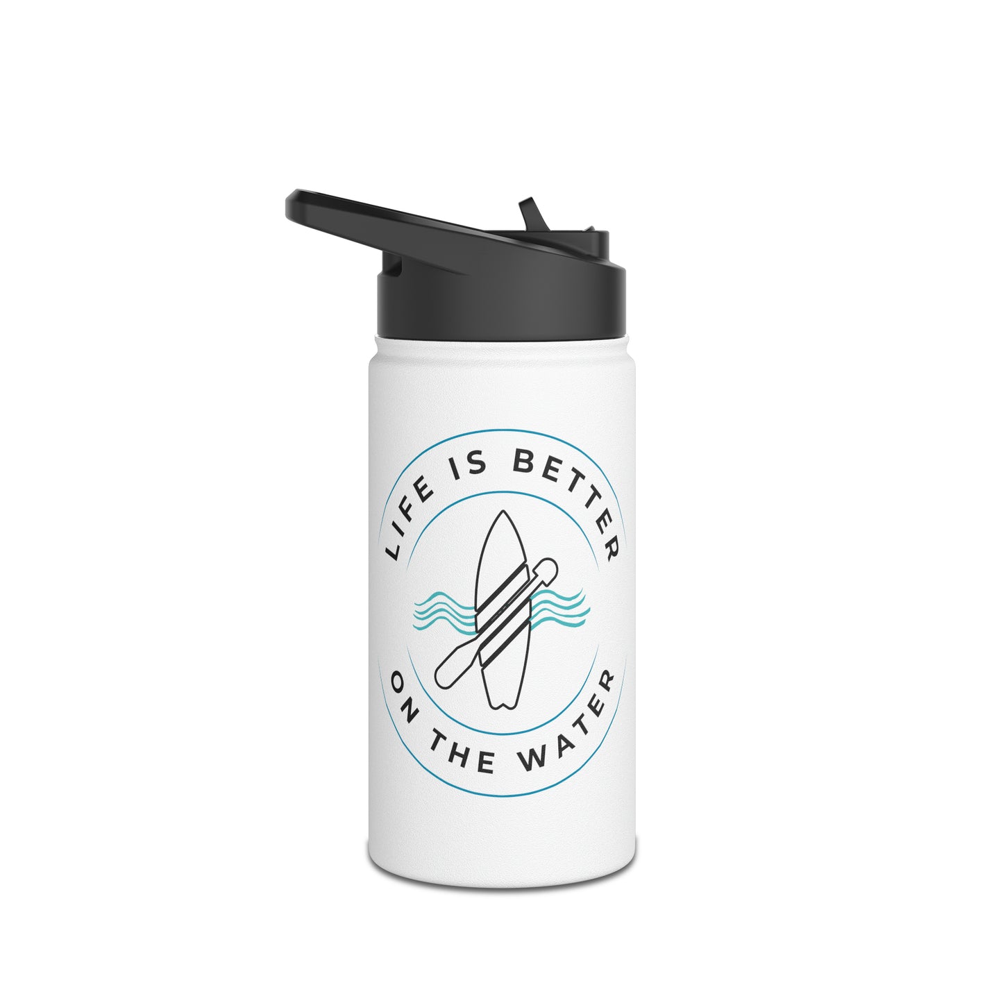 Life Is Better On The Water Paddleboard Stainless Steel Water Bottle, Standard Lid