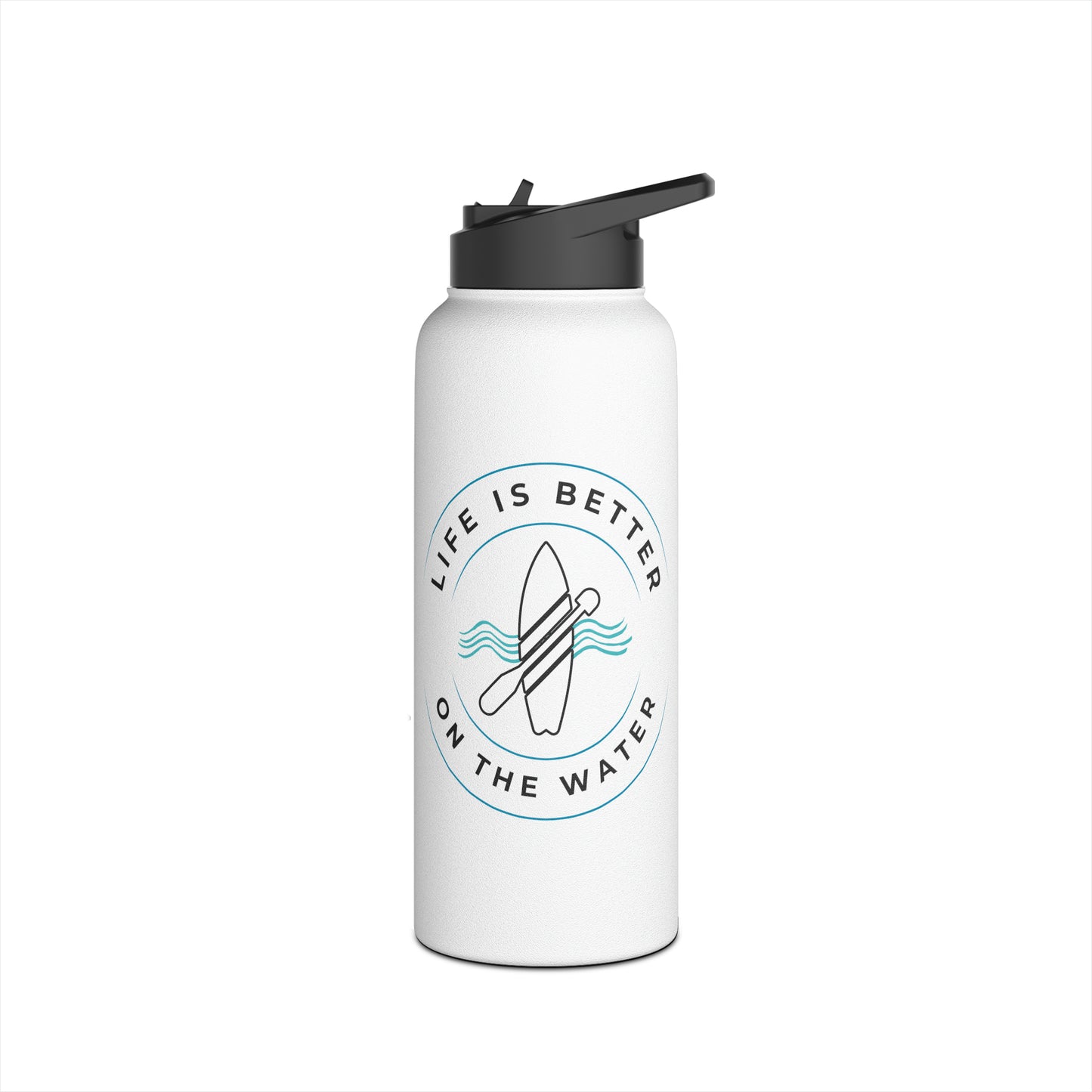 Life Is Better On The Water Paddleboard Stainless Steel Water Bottle, Standard Lid