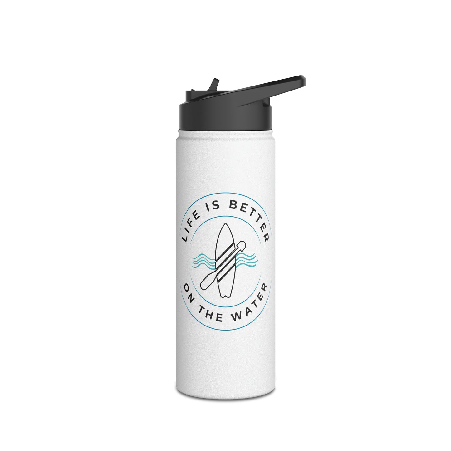 Life Is Better On The Water Paddleboard Stainless Steel Water Bottle, Standard Lid