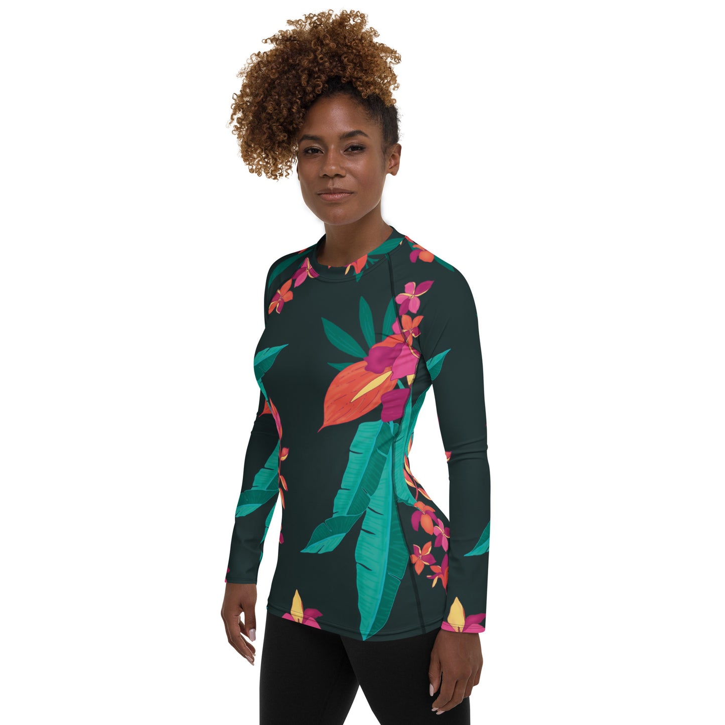 Tropical Pink and Green Women's Rash Guard